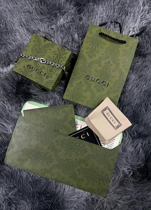 Браслет жіночий gucci сріблястий ровний комплект