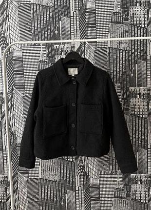 Чорне жіноче укорочене пальто з вовною h&m жіночій теплий жакет з кишенями
