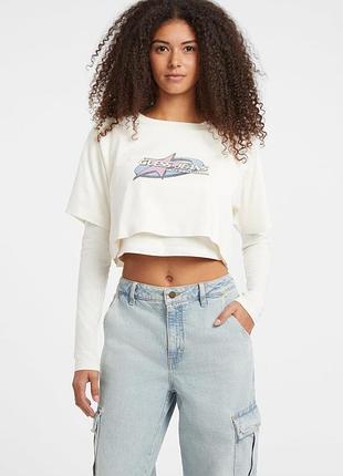 Бавовняний багатошаровий топ світшот оверсайз  guess jeans 2-in-1( guess usa / guess jeans star printed tee  у кремовому кольорі) m 38 usa 🇺🇸