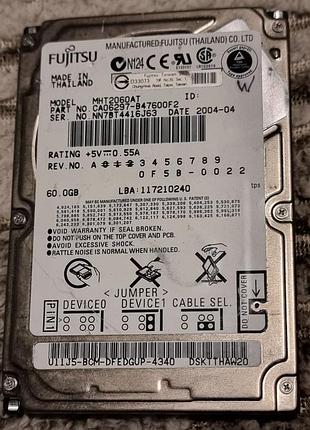 100% ide hdd 2.5 60 гб fujitsu 4200 18.7/19.0 жесткий диск mht2060at фуджицу ata pata