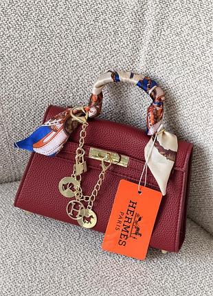 Сумка hermes kelly з хустинкою бургунді