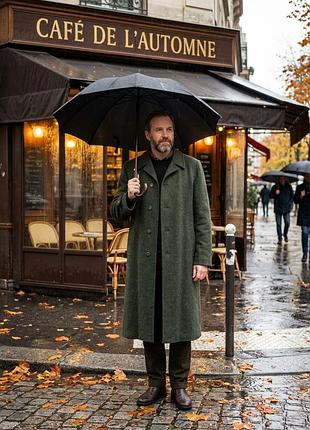 Класичне чоловіче вовняне пальто-лоден (loden coat) у темно-зеленому кольорі з задньою шліцею р.52-54 spengler mode