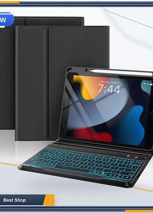 Чохол з клавіатурою для ipad 10.2 кейс oyeeice bluetooth знімна клавіатура qwertz чорний rgb підсвітка сумісність ipad 9/8/7 air 3
