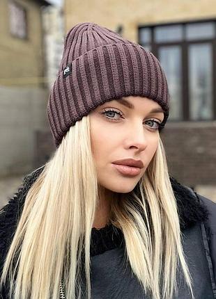 Теплая женская шапка jane, женская шапка шоколад, 55-60