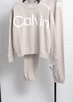Теплий брендовий спортивний костюм на флісі calvin klein із лого