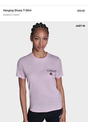 Нова бавовняна жіноча футболка converse hanging shoes t-shirt у світло-рожевому (бузковому) відтінку l 40/46 usa 🇺🇸