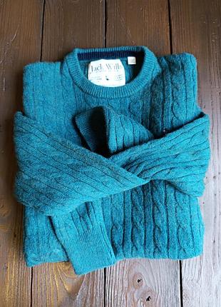 Жіночий вовняний светр jack wills у косичку 100% merino wool смарагдового кольору розмір м