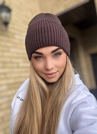 Стильная женская шапка nicoletta, женская шапка шоколад, 55-60