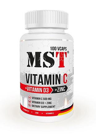 Витамин c 500 мг с d3 2000 ме и цинком для кожи, взрослых и волос mst vitamin c 500 + d3 + zinc 100 вегетарианских капсул