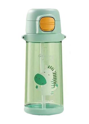 Бутылка для воды с трубочкой и крышкой на кнопке casno zebra kxn-1219 690 мл зелёный