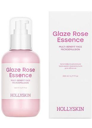 Мультифункціональна трояндова мікроемульсія для обличчя hollyskin glaze rose essence, 200 мл (4823109705586)