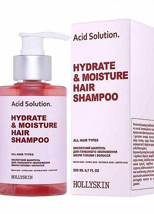 Кислотный шампунь для глубокого увлажнения кожи головы и волос hollyskin acid solution 200 мл (4823109701113)