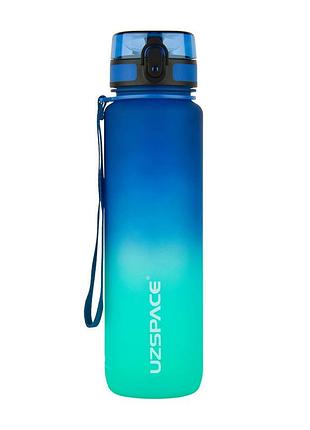 Бутылка для воды спортивная из тритана с крышкой на кнопке и ремешком uzspace frosted gradient 3038 1 л сине-зелёный
