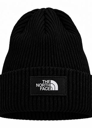 Чорна в'язана шапка біні з логотипом у стилі tnf