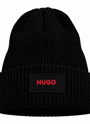 Чорна в'язана шапка біні з логотипом у стилі hugo