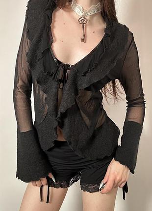 Вінтажна елегантна чорна напівпрозора блуза з вовною miss sixty vintage gothic вінтаж готика made in italy elisa cavaletti