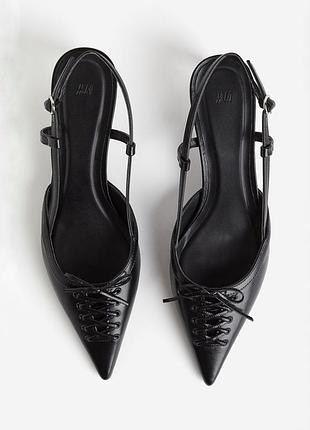 Чорні слінгбеки на низьких підборах kitten heels з переплетінням попереду h&m 37 розміру
