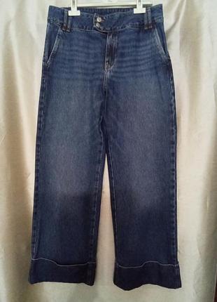 👖 джинсы zara, размер м, с интересным кроем, штанины подвернуть, широкий поясок, карманы накосина