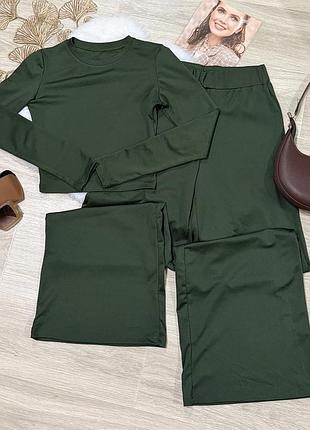 Стильний костюм штанами кюлотами кольору хакі 💚