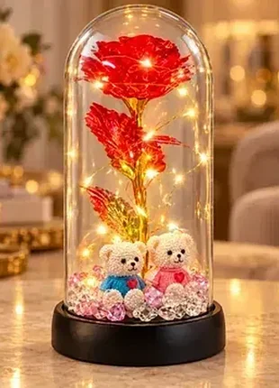 Роза в стеклянной колбе 9×18,2 см с led-подсветкой красный