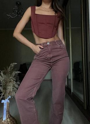 Теракотові прямі джинси з розрізами від pull&bear