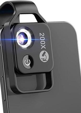 Макрооб'єктив для телефона 200x smartphone microscope зі світлодіодною підсвіткою й універсальним затискачем