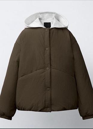 Куртка для дівчинки zara хакі з капюшоном 122 см