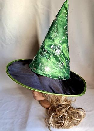 Шляпа колпак ведьмы halloween карнавальный черно-зеленый на обхват головы 52-55 см