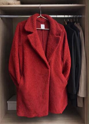 Пальто жіноче h&m червоне плюшеве