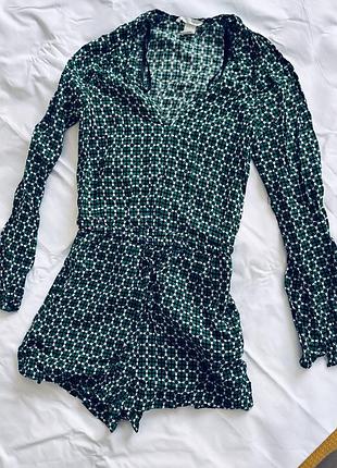 Комбінезон з шортами жіночий h&m зелений з візерунком бавовна xs