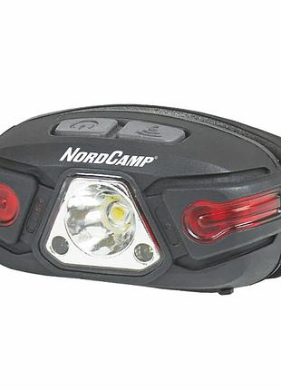 Фонарь налобный 250lm 5w led nord camp 850mah белый/красный ip44 с датчиком движения (nc30500)
