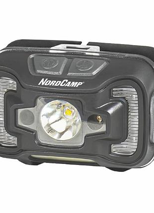 Ліхтар налобний 260lm 5w cree xte/cob nord camp 3xaaa білий/червоний ip44 з датчиком руху (nc30400)