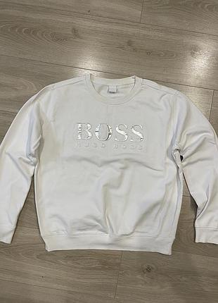 Жіночий світшот boss hugo boss / білий кофта хуго босс з об'ємним логотипом