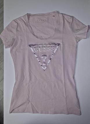 Жіноча футболка guess ніжно-рожева, розмір xs, бавовна