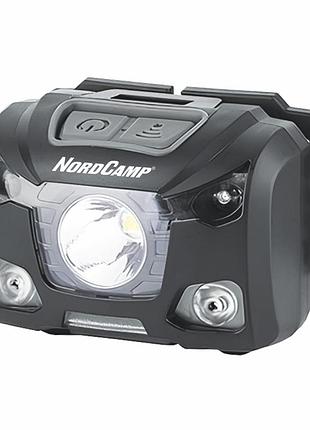 Фонарь налобный 250lm 5w xpg nord camp 1200mah/3xaaa белый/красный ip44 с датчиком движения (nc30710)