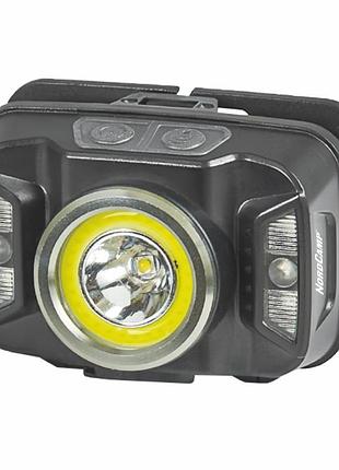Ліхтар налобний 380lm 5w cree xte/cob nord camp 1800 mah білий/червоний ip44 з датчиком руху (nc30810)