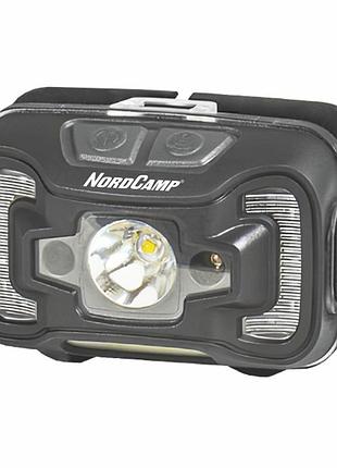 Ліхтар налобний 330lm 5w cree xte/cob nord camp 1800 mah білий/червоний ip44 з датчиком руху (nc30410)
