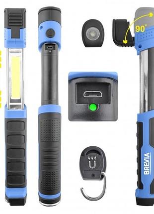Светодиодная телескопическая инспекционная лампа 3вт cob 1вт led 300лм 2000маг microusb brevia (11350)