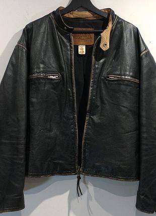 Винтажная байкерская кожаная куртка косуха von dutch biker motorcycle jacket