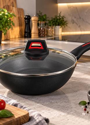 Антипригарна глибока сковорода з кришкою wok benson 26см bn-835