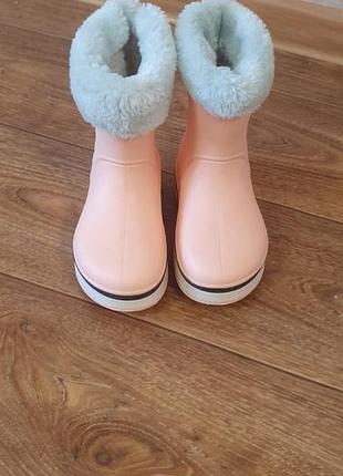 Детские зимние резиновые сапоги сапожки crocs оригинал с мехом розовые размер c11 (28)