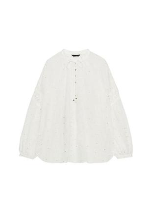 Блуза жіноча zara біла з вишивкою та блискітками