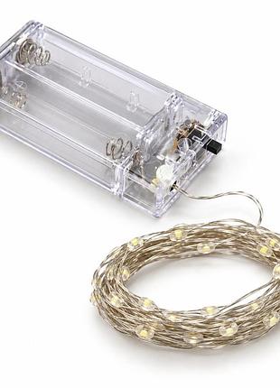 Гирлянда-нить светодиодная yellow 3 м 30 led на батарейках 2 aa, желтый свет