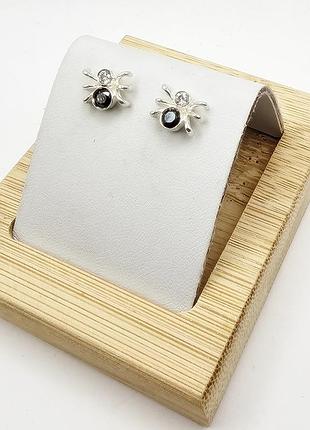 Сережки серебряные с фианитом "паучок" 1,98 г