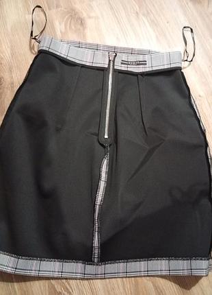 Брендовая мини юбка в клетку, теплая, guess, s 9