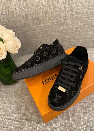 Жіночі чорні замшеві кросівки louis vuitton time out з хутром луї віттон 36.
