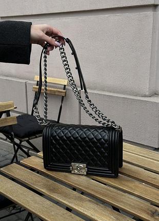 Сумка medium boy black/silver caviar rhw smooth skin 5