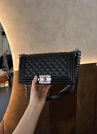 Сумка medium boy black/silver caviar rhw smooth skin 7