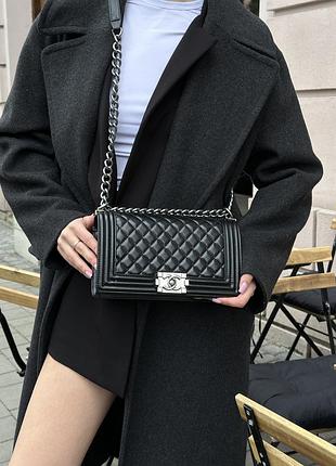 Сумка medium boy black/silver caviar rhw smooth skin