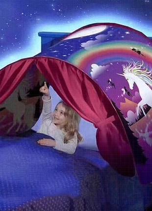Dream tents детский спальный купол: складной игровой шатёр полусферической формы с тематикой космоса, единорога, зимнего неба или